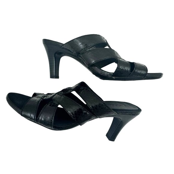 Aerosoles Protector‎ Black Croc 3" Heels Sandals Size 8 Slip On Open Toe Shoes - Picture 6 of 10